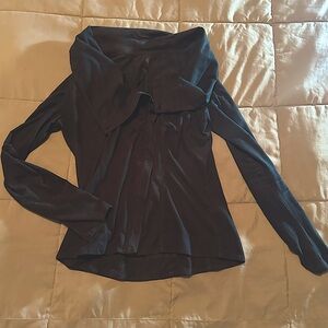 Black Suede Cowl Neck Zip-up Jacket